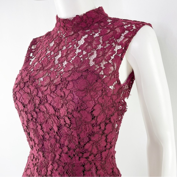 Sandro Paris Size 1 US S Burgundy Red ROMIE Lace Mini Dress with Open Back - Picture 6 of 15